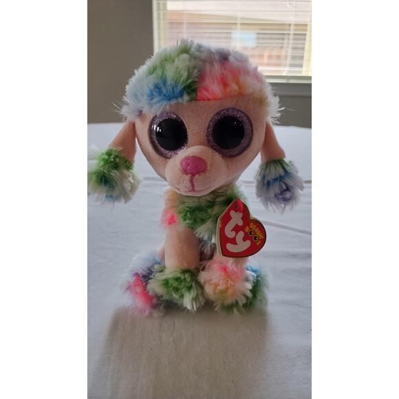 Ty Beanie Boos - RAINBOW the Tie Dyed Poodle Dog (6 Inch) NEW MINT with MINT TAG - Picture 1 of 9
